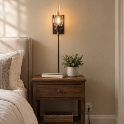 Plug-In Wall Sconce Set of 2, Black and Gold